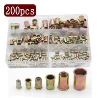 200Pcs M3 M4 M5 M6 M8 M10 Carbon Steel Flat Countersunk Head Rivet Nut Cylindrical Pull Cap Insert Rivnut Nutsert Cap Rivet Nut