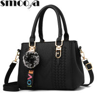 SMOOZA Embroidery Messenger Bags Women Leather Handbags Bags For Women  Sac A Main Ladies Hair Ball Hand Bag