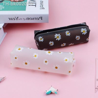 ┋♨ Flower Silica Gel Black Pencil Bag School PencilCases for Girls Student Stationery Pouch Cute Pencil Case Office Supplies