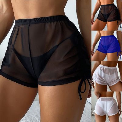 Mesh Beach Shorts Sexy Solid Shorts Wrap Swimwear Female Set Sarong Swimsuit Pareo Beach Wear Women Bathing Suit Bikini Cover Up