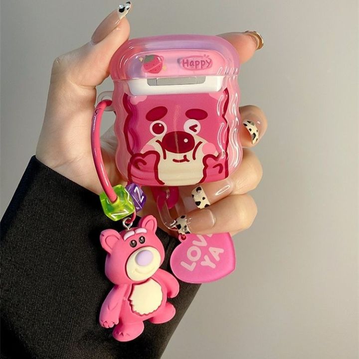 เคสหูฟัง-ลายการ์ตูนหมีน่ารัก-สีชมพู-สําหรับ-airpods-3-2nd-generation