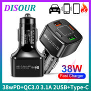 DISOUR Bộ Sạc Xe Hơi 4 Trong 1 Bộ Chuyển Đổi Cáp Sạc Nhanh 4 Cổng 38wPD +