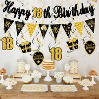 Happy 30th 40th 50th 60th Birthday Banner Flags Party Photobooth Props Hanging Decoration Adult 18 30 40 50 60 Years Anniversary Banners Streamers Con