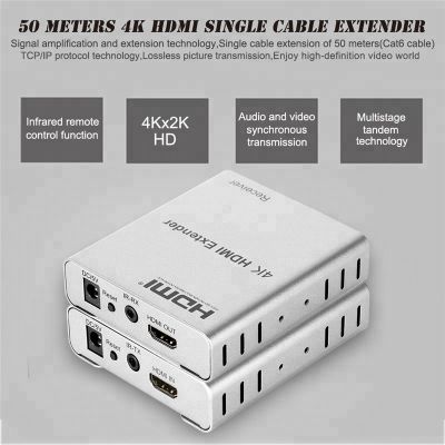 4K HDMI Extender เพื่อ RJ45ผ่าน Cat5e6เครือข่าย Lan Ethernet พร้อม IR 50M