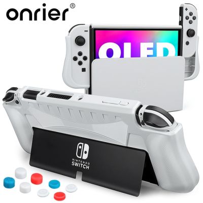 Onrier Dockable เคสสำหรับ Nintendo Switch,OLED TPU ใส่ได้พอดีฝาครอบป้องกันคอนโซล Joy-Con สำหรับ Switch เคส OLED พร้อมฝาครอบที่จับ8ชิ้น
