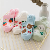 5Pair Strawberry Bear Dog Cartoon Socks for Girls Japanese Cartoon Cute Sweet Short Tube Socks College Style Cartoon Shallow Mouth Low Gang Boat Socks 0000