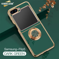 KISSCASE เคสโทรศัพท์หลากสีเคลือบหรูหราสำหรับ Samsung Galaxy Z Flip 5 5G เคสนิ่มมีที่ยึดแหวนซิลิโคนแบบนิ่มฝาครอบกันกระแทก Flip5อุปกรณ์เสริมโทรศัพท์