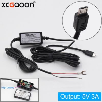 XCGaoon โมดูลสายแปลงสัญญาณ DC ที่ชาร์จแบตในรถ3.5เมตร,12V 24V ถึง5V 3A พร้อมสายไมโคร USB (ตรง) ป้องกันแรงดันต่ำ