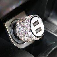 liangzil86 New Bling Usb Car Charger 5v 2.1a Dual Port Fast Adapter Pink Car Decor Car Styling Diamond Car Accessories Interior For Woman