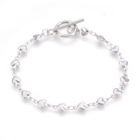 2pc 304 Stainless Steel Link Chain Bracelets with Toggle Clasps Heart Stainless Steel Color 8 inch(20.4cm) 5mm