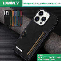 HANNEY เคสโทรศัพท์สำหรับ iPhone 15 14 13 12 11 PRO MAX Mini X XR XS MAX 7 8 Plus พร้อมกระเป๋าเก็บบัตรเคสสไตล์วินเทจธุรกิจกันกระแทกป้องกันการตกฝาครอบหลัง TPU แบบนิ่ม YWW-05