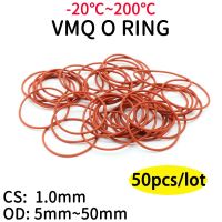 50Pcs VMQ O Ring Seal Gasket Thickness CS 1mm OD 5 ~ 50mm Silicone Rubber Insulated Waterproof Washer Round Shape Nontoxi Red Bearings Seals