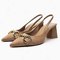 2023 summer new womens shoes brown za.raˉ temperament high-heeled foreign style shoes