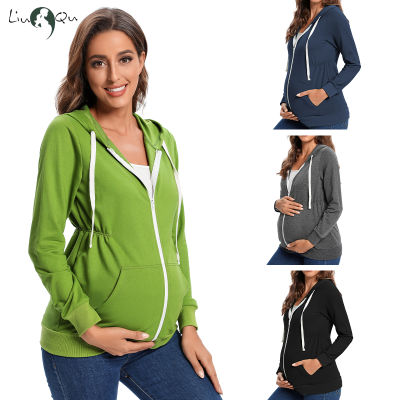 Maternity Clothes Hoodies Solid Color Long Sleeve V-neck Hoodie Sweatshirts Top Mom breastfeeding Winter Warm Blouse