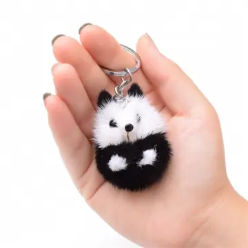 Panda bag charm Pom Pom Keychain Black Fluffy cute kawaii New Gift