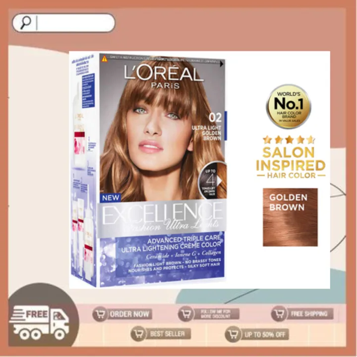 LOREAL Excellence Fashion Ultra Lights - 02 Golden Brown Triple Care Hair  Color | Lazada PH
