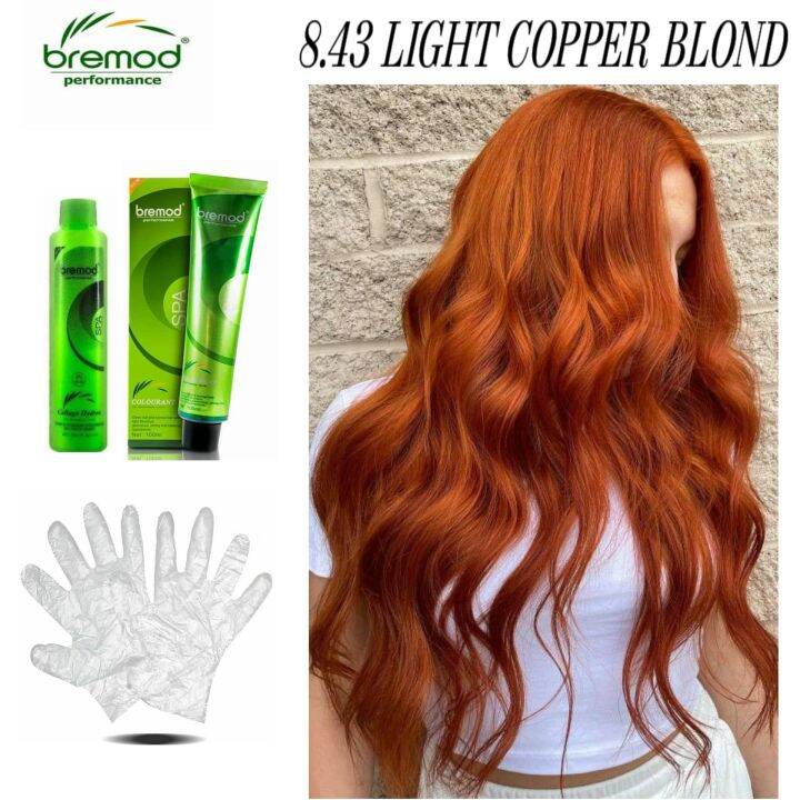 Bremod 8.43 Light Copper Blond Permanent Hair Color (100ml) Set With 