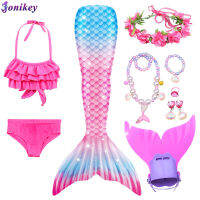 Girls Swimmable Mermaid Tail Princess Dress with Monofin Kids Holiday Costume Cosplay Swimsuit Swimming