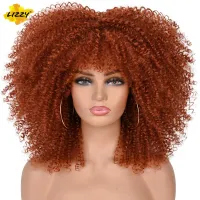 Short Afro Curly Wig With Bangs For Black Women Synthetic Ombre Glueless Blonde wig Cosplay Wig 16 Wig  Hair Extensions Pads
