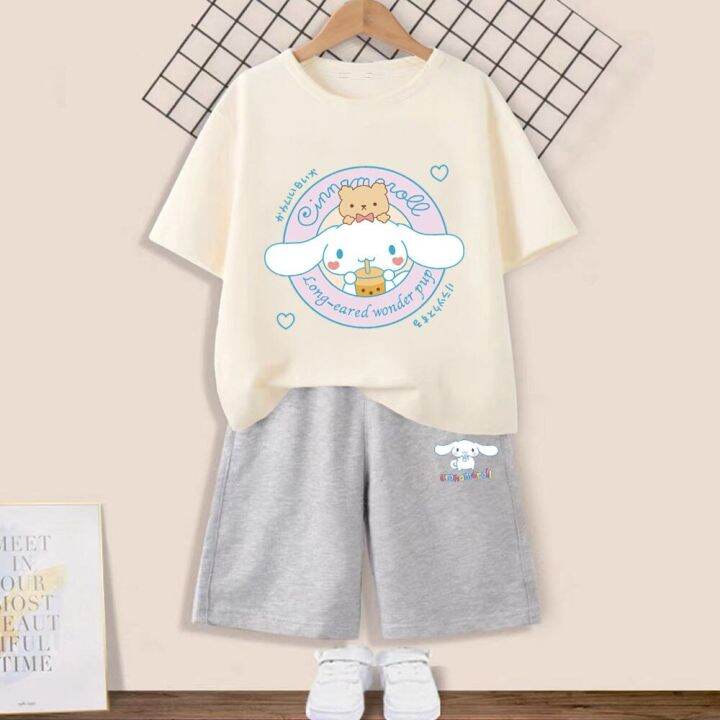 kuromi-cinnamoroll-เสื้อยืดเด็กกางเกงขาสั้น2ชิ้น-เซ็ตน่ารัก-sanrio-anrio-อนิเมะเสื้อผ้าลำลองเด็กผู้หญิงเด็กผู้ชายของขวัญกีฬา