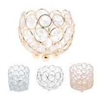 Crystal Tealight Candle Lantern Holders Gold Silver Candlesticks for Wedding Xmas Party Dinner Table Centerpieces Home Decors