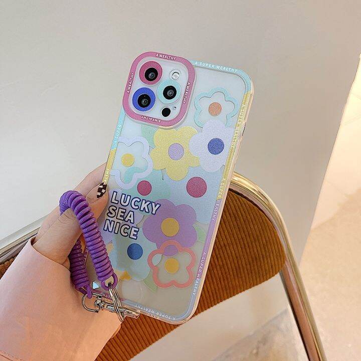 เคสโทรศัพท์มือถือ-แบบใส-ลายดอกไม้-พร้อมสายคล้อง-สําหรับ-apple-model-7-8-7plus-8plus-11-12-11pro-12pro-11promax-12promax-13-13pro-13promax