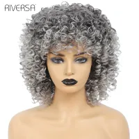 14" Afro Kinky Curly Synthetic Fiber Wigs Natural Ombre Gray Frizzy Wigs For Woman Soft cheveux Wigs 1B 1B Red 4-30# 27-33# Wig Wig  Hair Extensions P