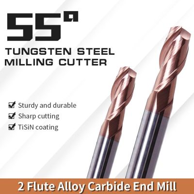 AUGT HRC55 2Flutes Carbide End Mills ทังสเตน Cnc Machine Milling Cutter Tools Metal Key Seat Face Router Bit 4-20mm Shank