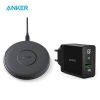 Anker ที่ชาร์จแบบไร้สาย313แผ่นพาวเวอร์เวฟได้รับการรับรอง Qi 10W สูงสุดสำหรับแอร์พอด11 14แท่นชาร์จแบตเตอรี่แบบไร้สาย S20 Galaxy