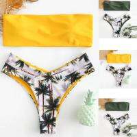 hotx 【cw】 Bandeau Strapless Set Print Padded Swimwear Swimsuit Beachwear Biquini