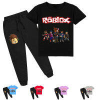 Ro-Bloxs Jogger เด็กตั้งแขนสั้นการ์ตูนเสื้อยืด + กางเกงสาวฤดูร้อนเด็กเสื้อผ้าสูทลำลองผ้าฝ้าย Y007