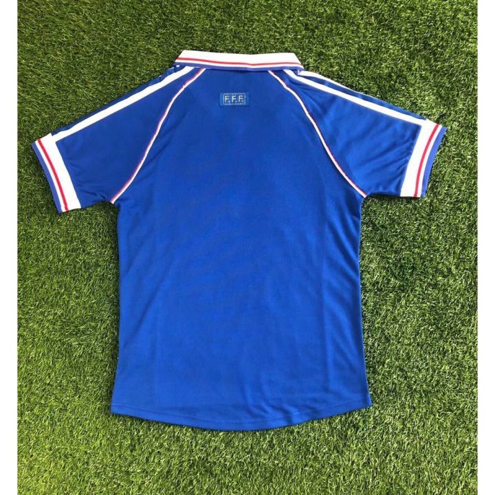 เสื้อกีฬาแขนสั้น-ลายทีมชาติฟุตบอล-france-zidane-1998-98-ชุดเยือน-สไตล์ฝรั่งเศสเรโทร-football-jersey