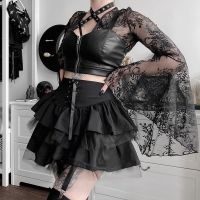 【CW】 Gothic Pleated Up Skirts Waist Puffy Skirt Partywear Emo Female Punk AFC888