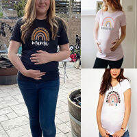 Nordic rainbow mama Printed  T Shirt Maternity Short Sleeve T-shirt Pregnancy Announcement Shirt New Mom Tshirts Clothes