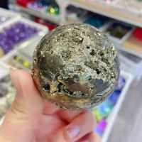 1Pc ธรรมชาติ Pyrite Sphere Stone Ball คริสตัลแร่ควอตซ์ตัวอย่างอัญมณีเครื่องประดับ Pyrite อัญมณีตกแต่งบ้าน Energy Stone