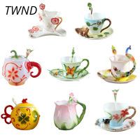 Enamel Coffee Mugs Sets Procelain Tea Cups With Saucer Spoon 3D Rose Elephant Creative Drinkware