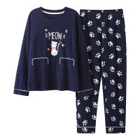 Big Yards M-5XL Women Pajamas Set Cute Cat Nightwear Young Girl Sleepwear Pijamas Mujer Long Sleeve Pyjamas Suit Female Clothing