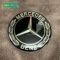 BENZ เบนซ์ ป้าย โลโก้ ฝากระโปรง ดุมล้อ แป้นแตร  logo badge ดำ silver black เงิน อะลูมเนียม โลหะ  5.2 4.5 cm #โลโก้รถยนต์  #สติ๊กเกอร์รถ #Logo  #โลโก้   #โลโก้รถ