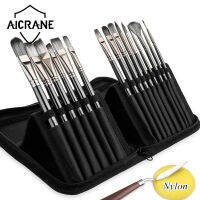 AICRANE ชุดแปรงทาสีขนไนลอน15ชิ้น,ชุดแปรงฟองน้ำศิลปินพร้อมกล่องเก็บของสีน้ำอะคริลิกอุปกรณ์ศิลปะสีน้ำมันพาเลตต์