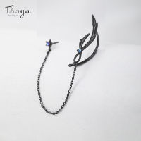 Thaya 2021 Vintage Earring Women Silver Needle High Quality Black Feather Drop Earring Female Earring Dangle Tassel Fine Jewelry