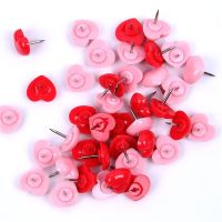 50 Pcs/box Heart Shape Thumb Tack Red Pink Plastic Pin For Wall Decoration Thumbtacks Photo Push Pins Office School Supplies Clips Pins Tacks