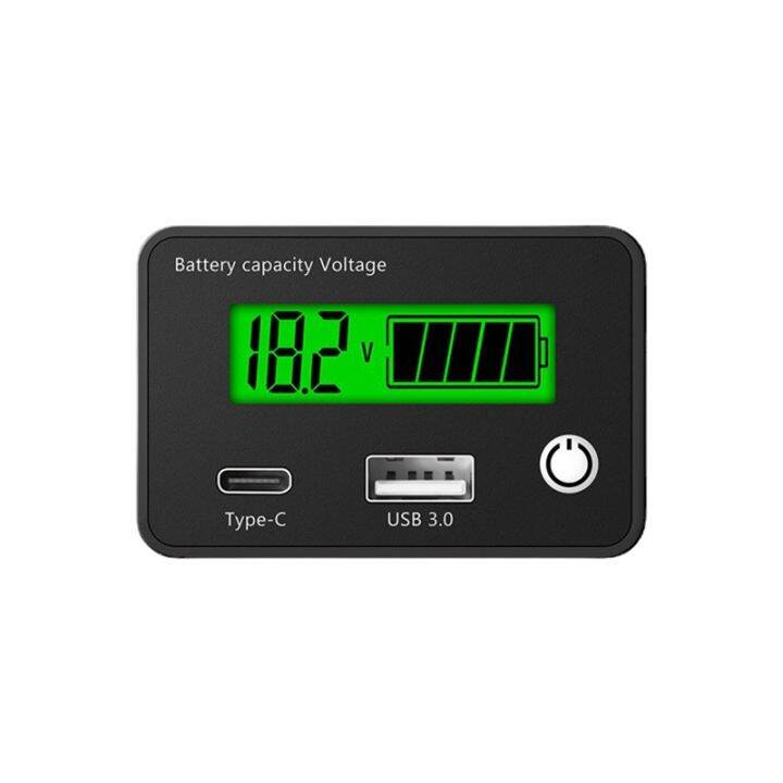 lead-acid-lithium-battery-capacity-indicator-car-digital-voltmeter-voltage-tester-dc8-30v-usb-type-c-green-screen