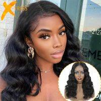 X-TRESS Synthetic Lace Front Wigs For Black Women Loose Wave Middle Part Transparent Swiss Lace Soft Natural Brown Wavy Hair Wig