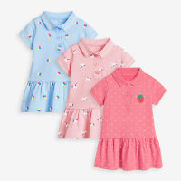 3 Colors ชุดกระโปรงเด็กผู้หญิง กระโปรงเจ้าหญิงแขนสั้น Girls Dress Lovely Pink Magic Pony Childrens Striped Cotton Dress Kids T-skirt