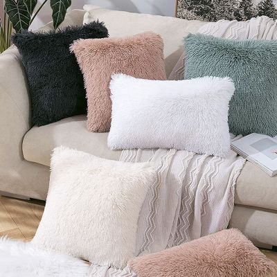 hot！【DT】◙  Fluffy Cushion Cover Soft Sofa Room Decoration Shaggy Fur Pillowcase