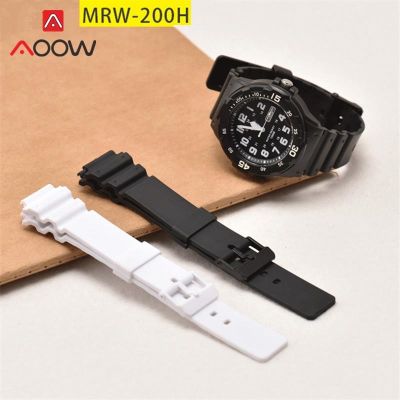 ○ สายเรซิ่นสำหรับ Casio MRW-200H 18mm Men สีดำ Sport Waterproof Replacement Bracelet Wrist Band Watch Accessories