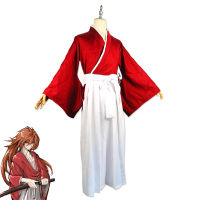 Rurouni Kenshin ฮิเอมูระเคนชิน cos ชุดกิโมโนเคนโด้สีแดงชายโชว์ฮาโลวีน cosplay เสื้อผ้าอะนิเมะ