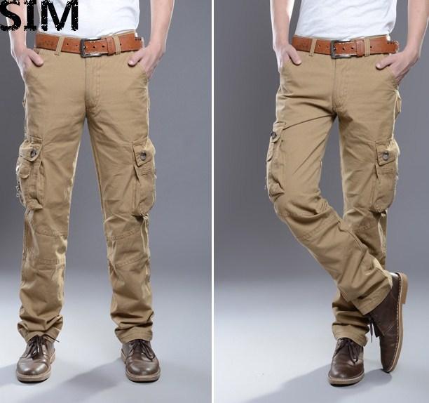 SIM กางเกงชุดลำลองของผู้ชายกางเกงสแล็คแนวคอมแบตลายพรางทรงคาร์โก้ลายทหารกองทัพ