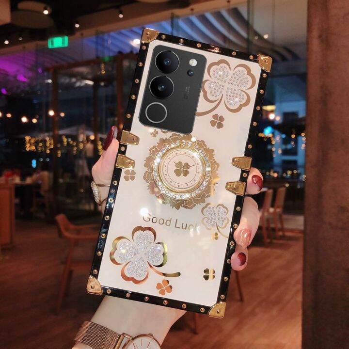 เคสสำหรับ-vivo-v29-v27-v27e-5g-v-29-v-27-vivov29เคส-vivov27e-vivov27-2023สำหรับผู้หญิงเคสด้านหลังเคสมือถือแบบมีห่วงจับยึด-tpu-นิ่มกันกระแทกกันกระแทกรูปดอกไม้โคลเวอร์