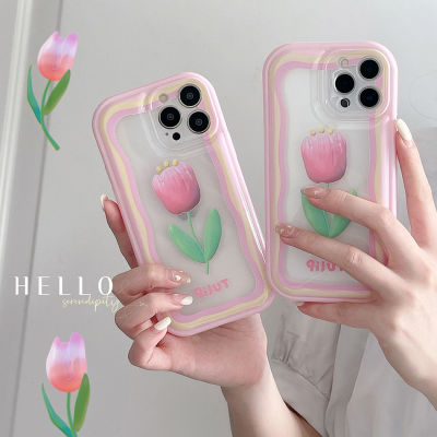 For 13 Pro Max imd Pink Tulip Phone Case For 12 Pro Sair Cushion Decompress For 11 Pro Max Soft TPU Cover